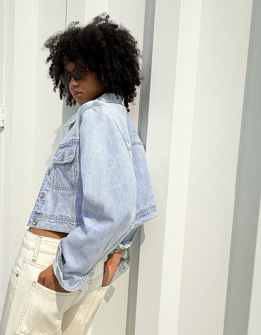Crop denim ceket-Açık mavi-1