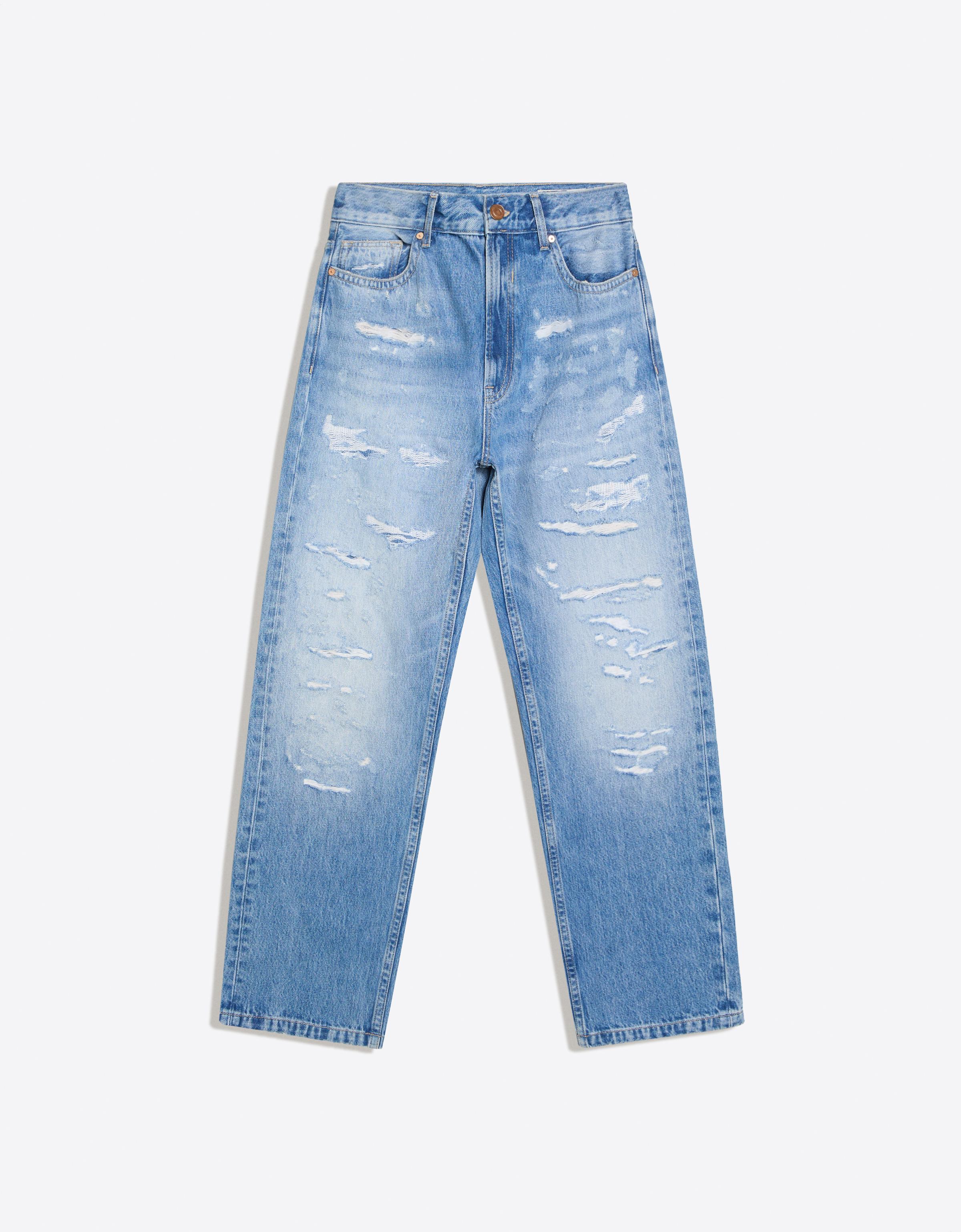 Ripped straight wide leg jeans — Light blue