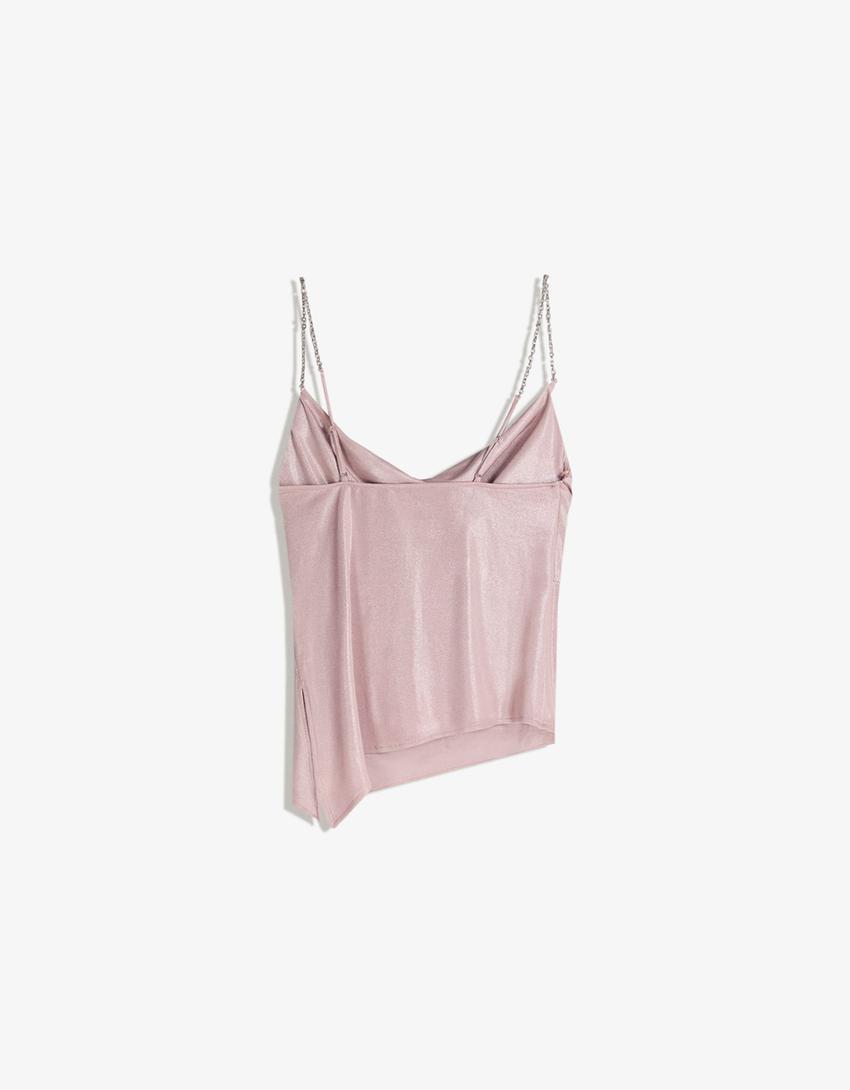 Draped top with chain straps-Pink