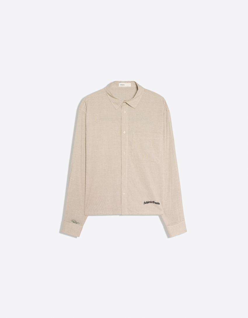 Camisa manga larga cuadros print-Beige