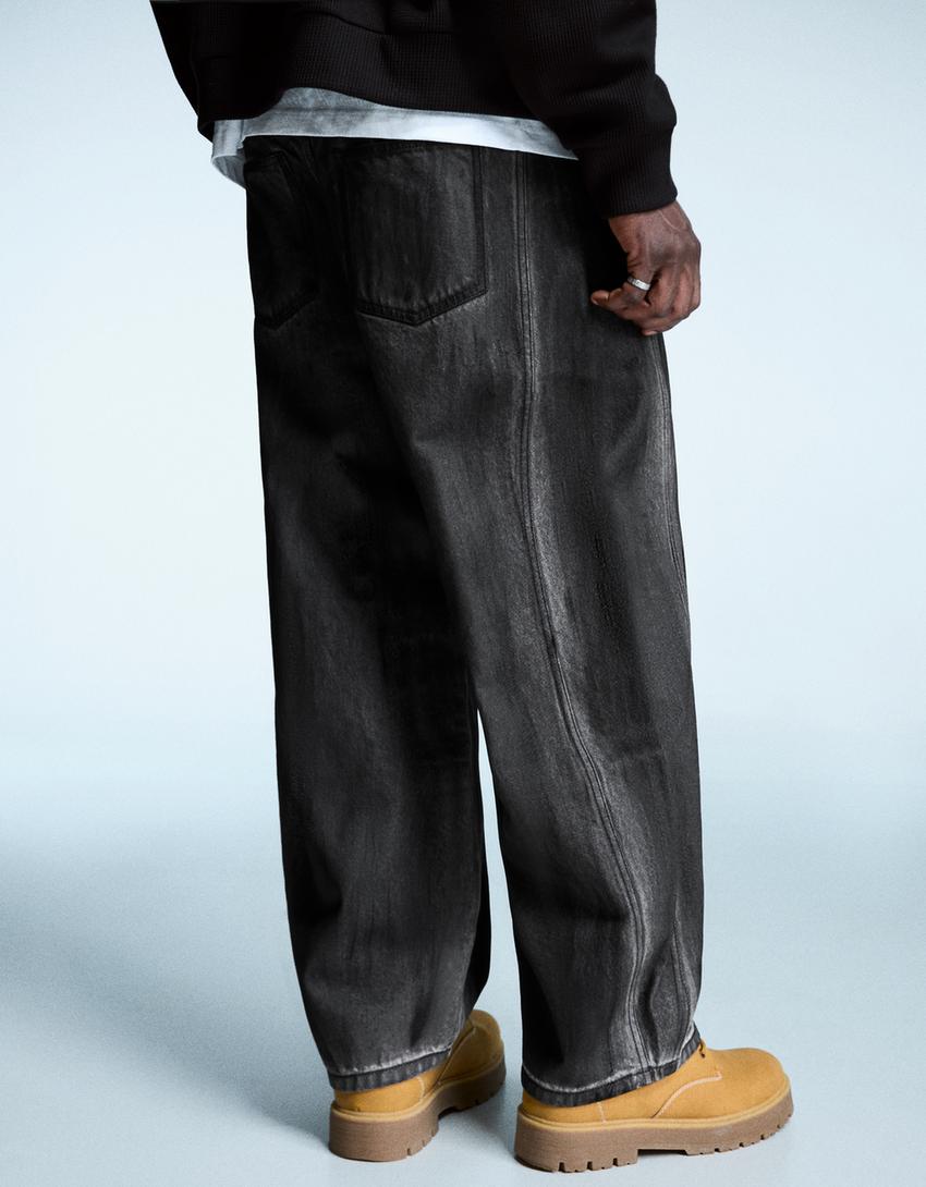 Barrel-Hose mit Print-Schwarz