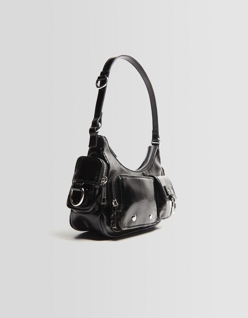 Multi-pocket shoulder bag-Black