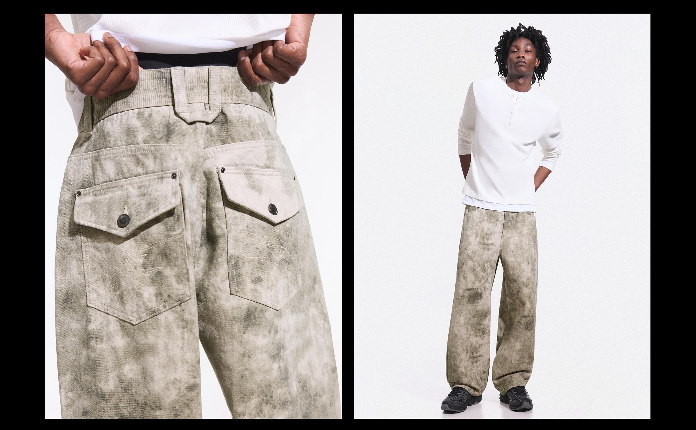 Baskılı super baggy fit pantolon - Görsel 13