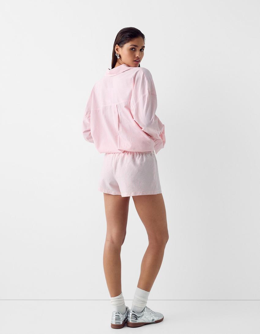 Ensemble chemise et short rayures-Rose-2