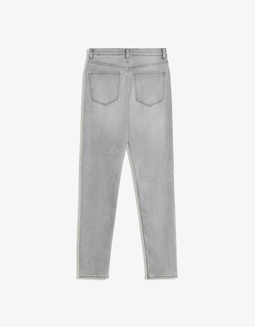 Jeans super taille haute skinny fit soft-Gris-1