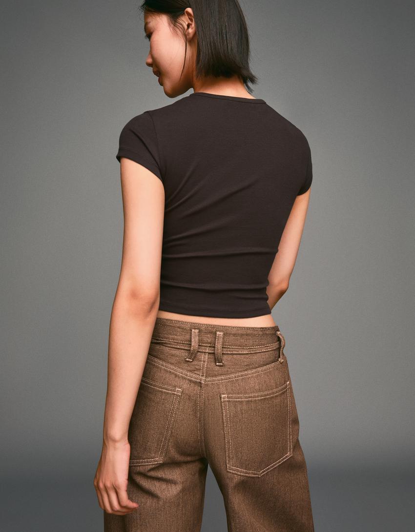 T-shirt manches courtes imprimé-Marron