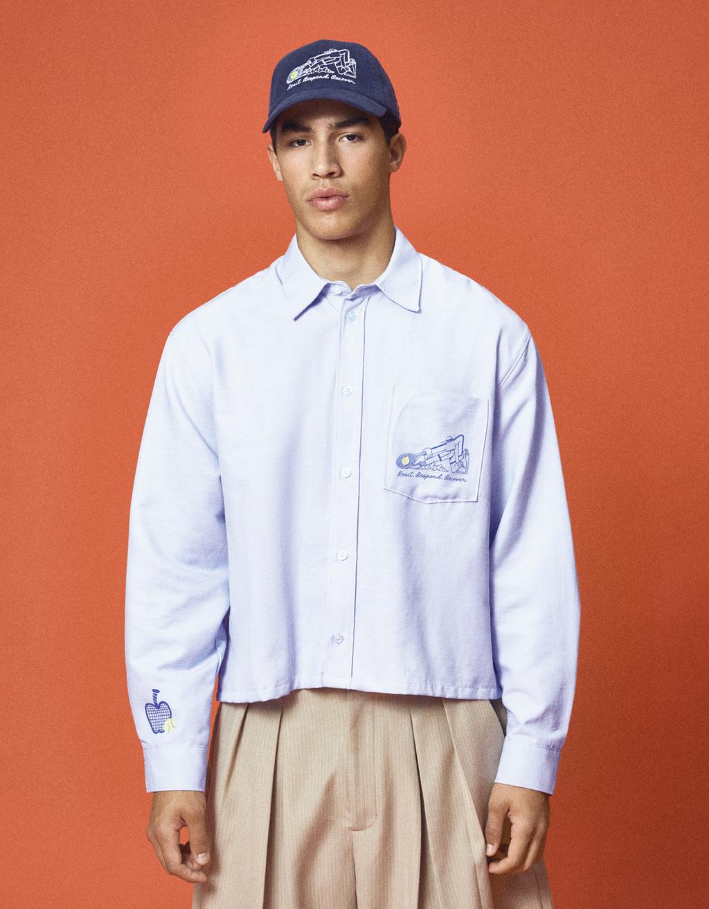 Bershka NATHAN WALKER tikməli uzunqol köynək