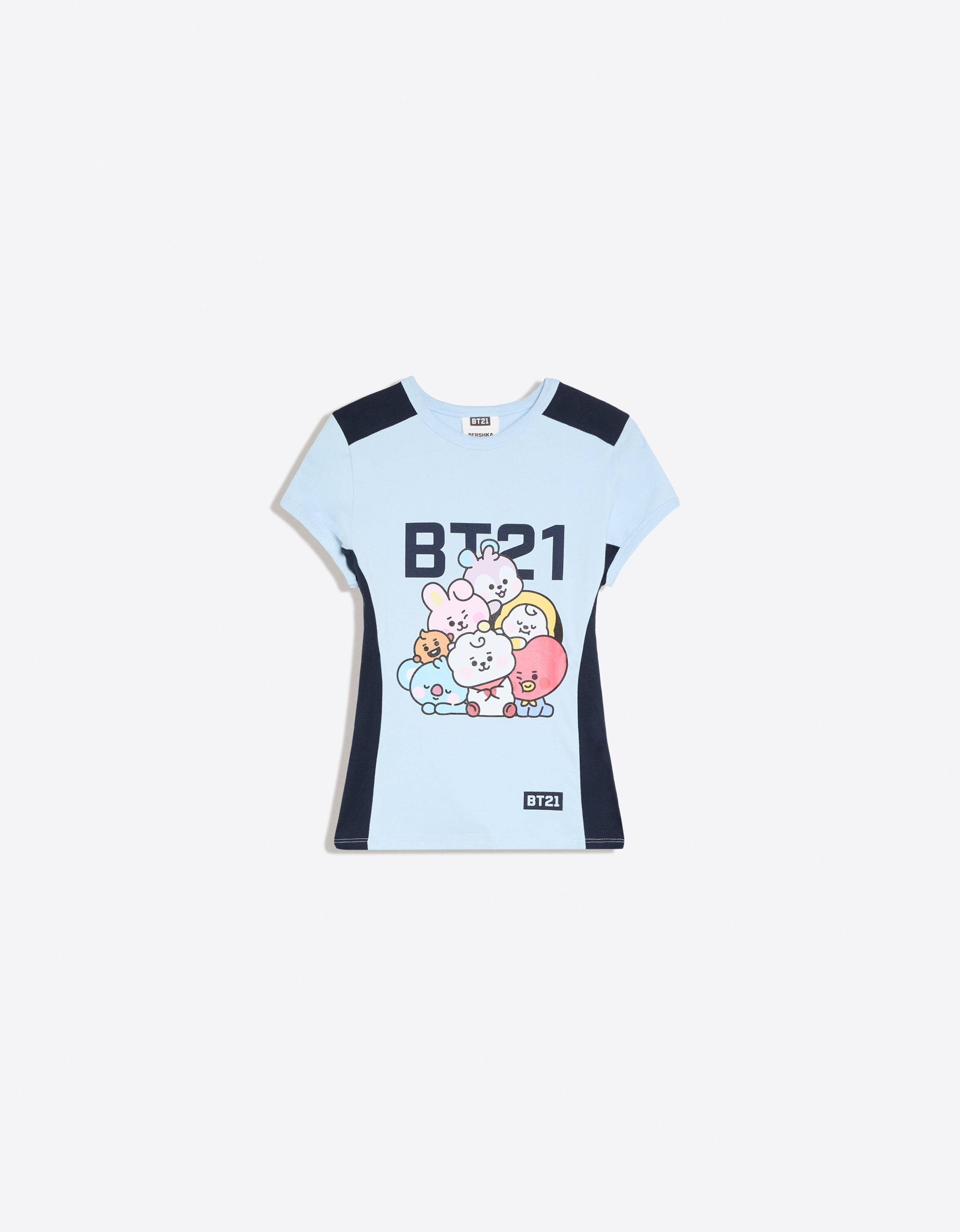 Bershka Koszulka Z Krótkim Rękawem Bt21 Kobieta Jasnoniebieski