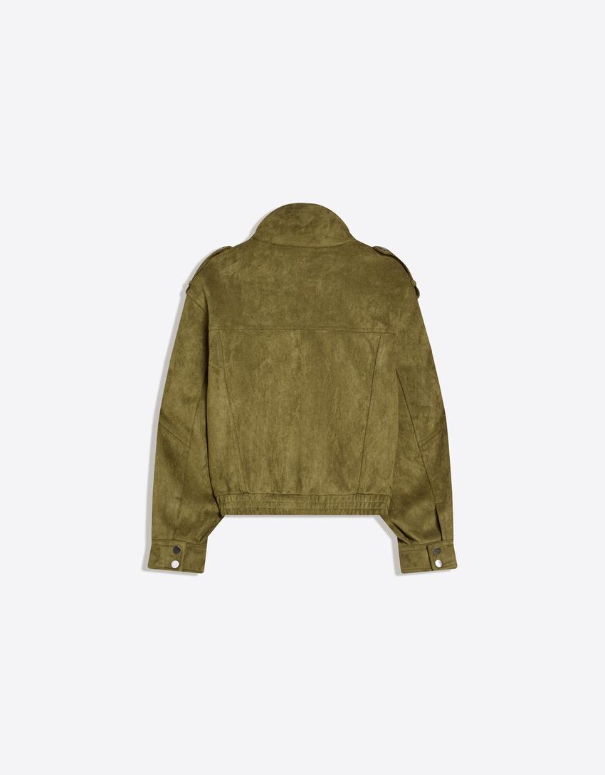 Faux suede jacket-Khaki