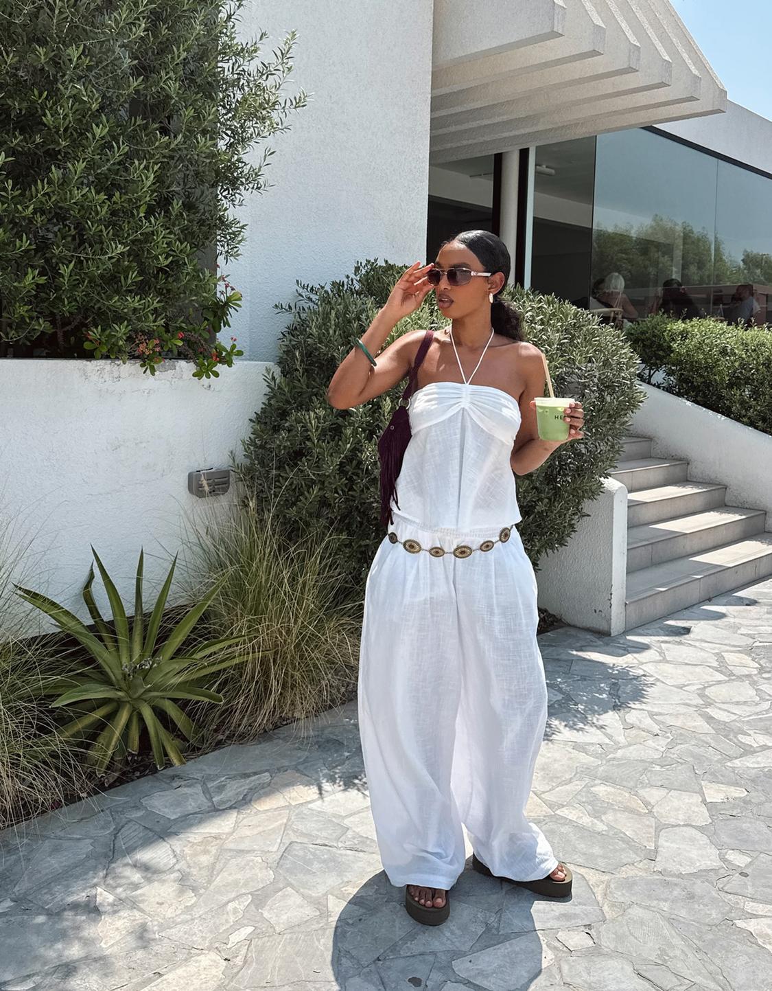 Wide-leg rustic trousers with darts