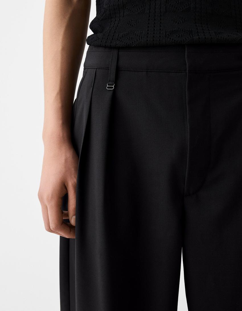 Pantalon tailoring pinces mélange de laine-Noir-6