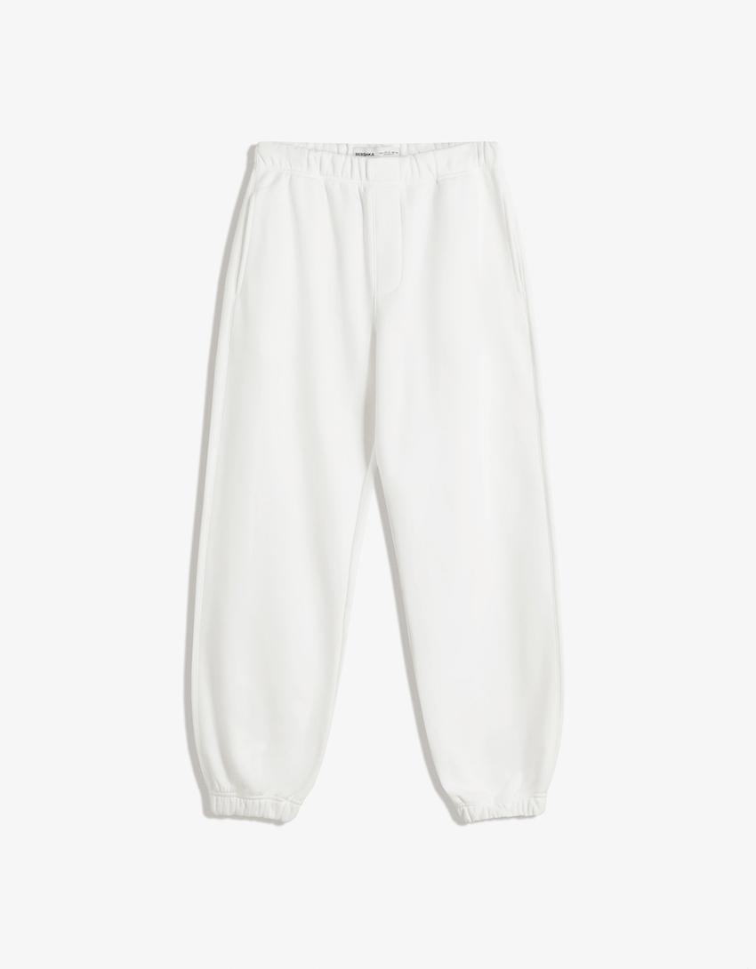 Pantalón felpa jogger-Branco-3