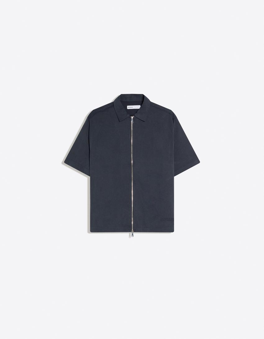 Fluid boxy short sleeve shirt-Navy