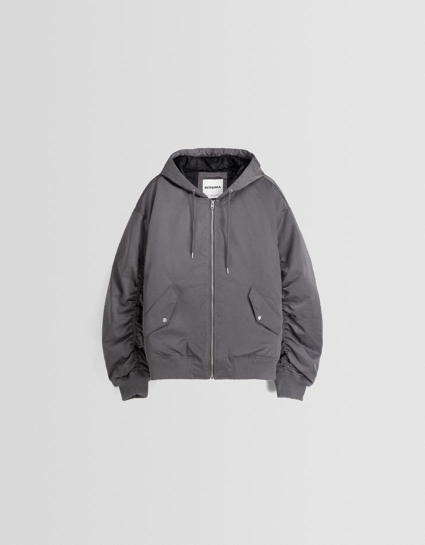 Blouson bomber capuche oversize-Gris-4