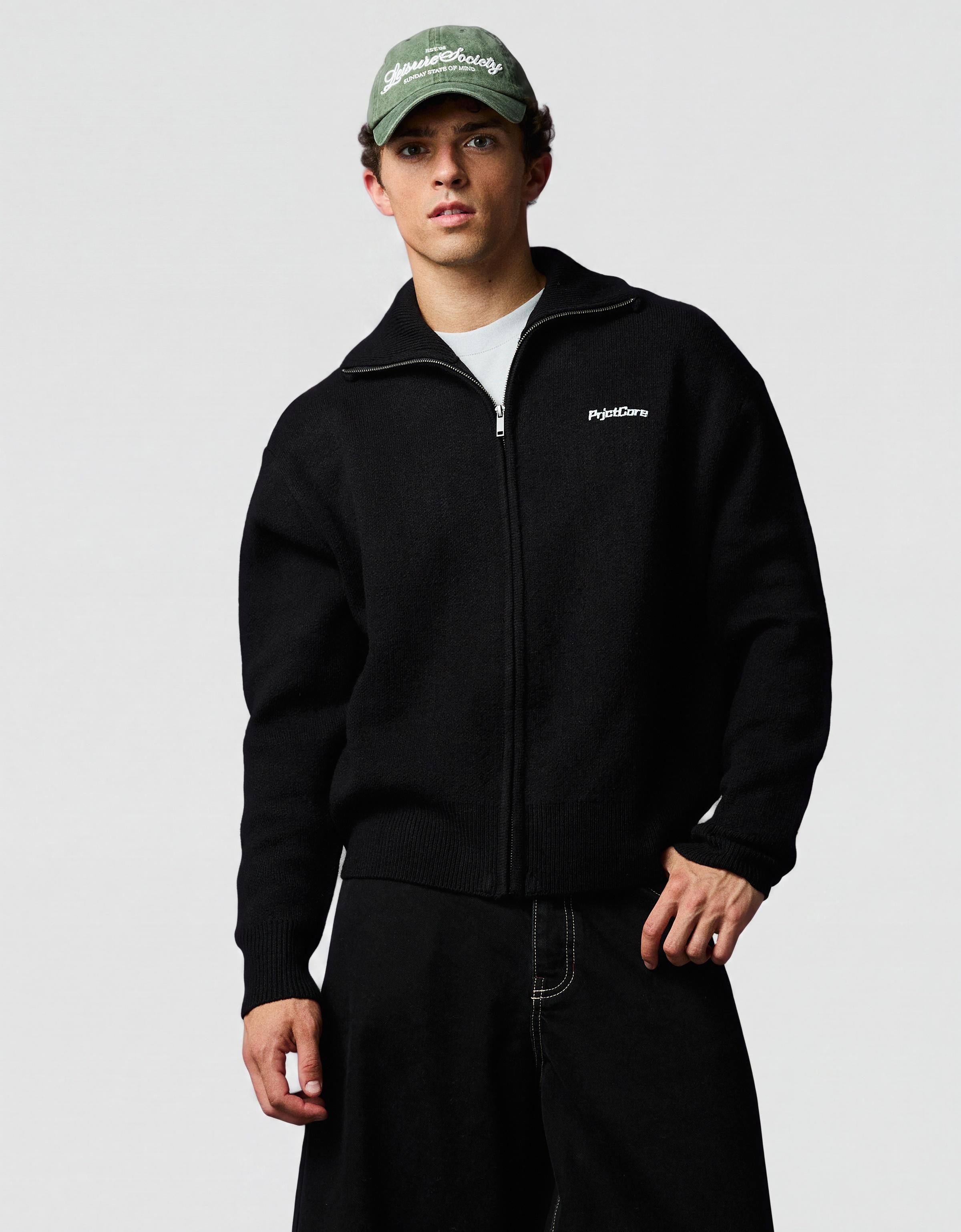 Boxy knit zip jacket — Black