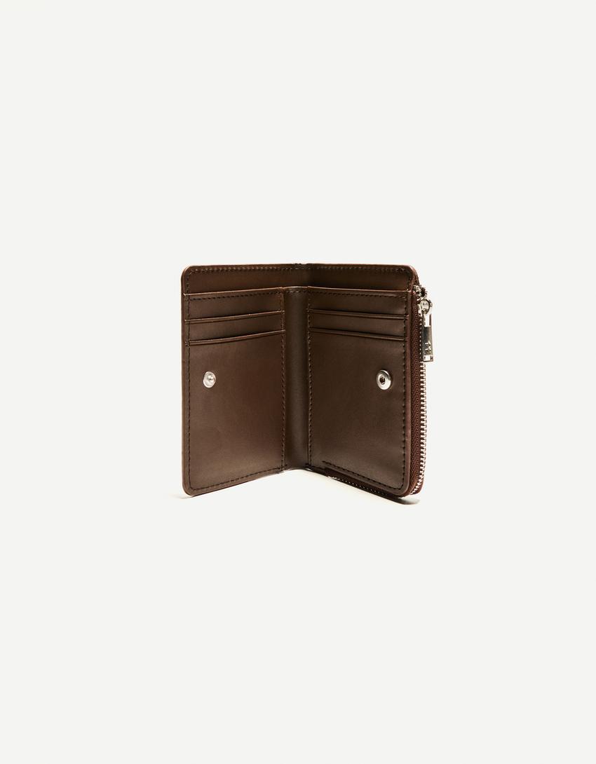 Monedero efecto charol grabado animal print-Marrón-1