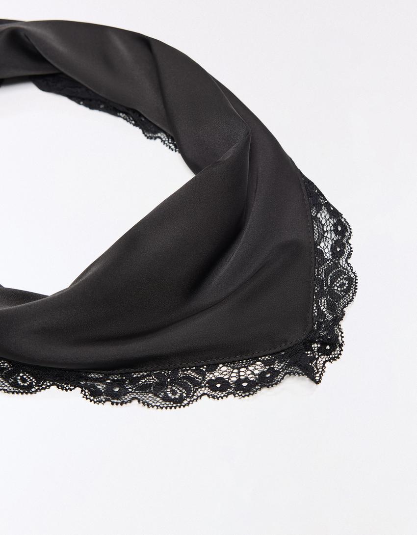 Sateen lace neckerchief-Black