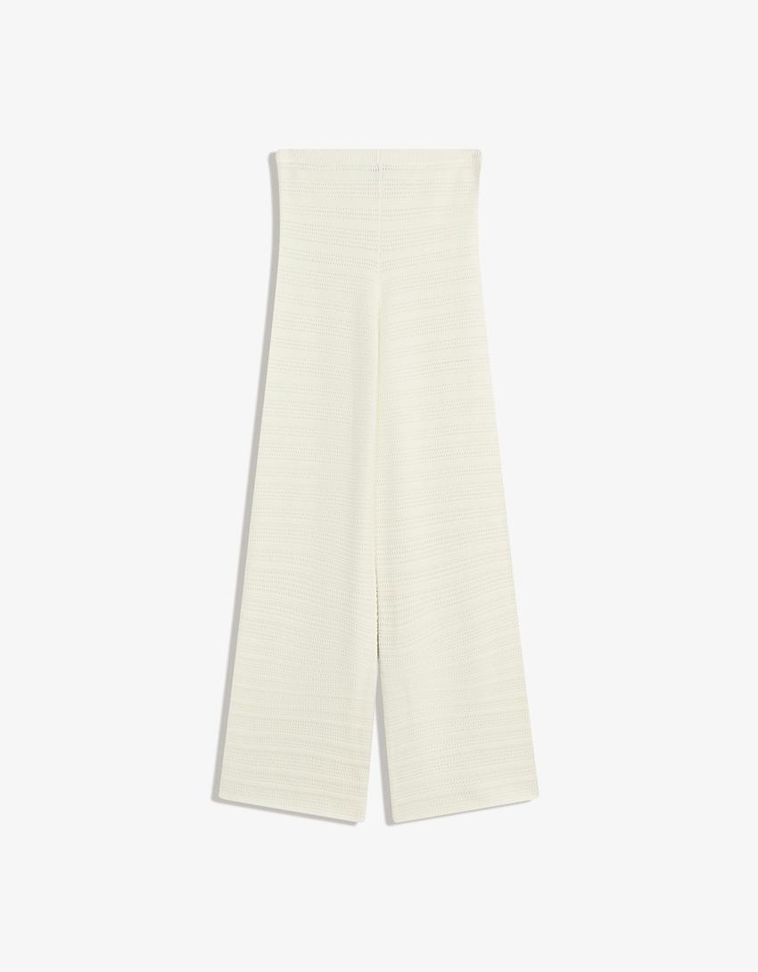 Pantalon large ajouré-Blanc