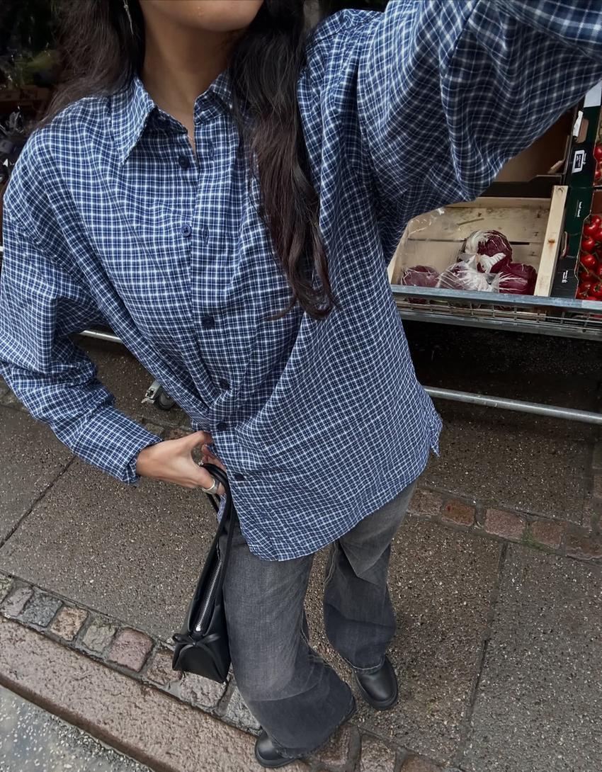 Camisa manga larga botón cruzado-Azul oscuro