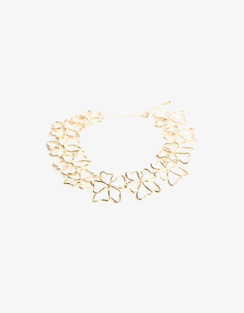 Choker-halskæde med blomst-Guld-3