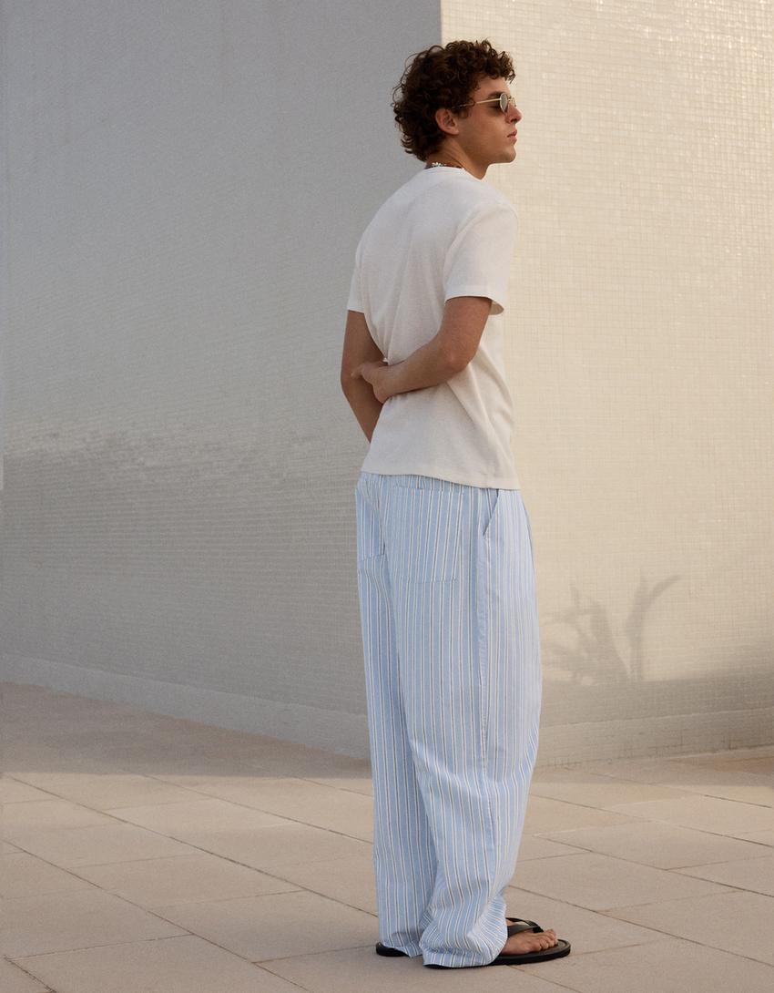 Pantalon super baggy fit à rayures-Bleu