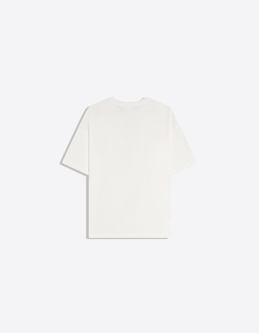 T-shirt manches courtes oversize imprimé-Blanc cassé
