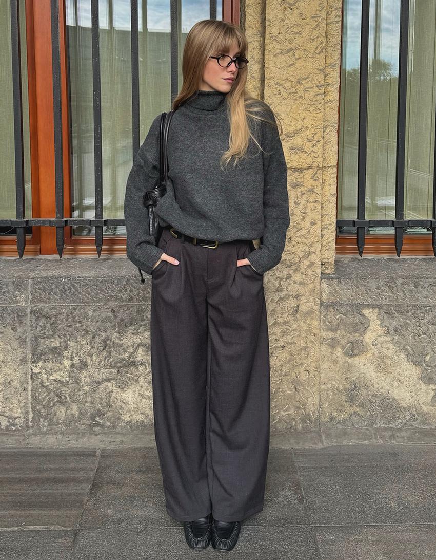 Camisola gola alta oversize-Cinzento-escuro