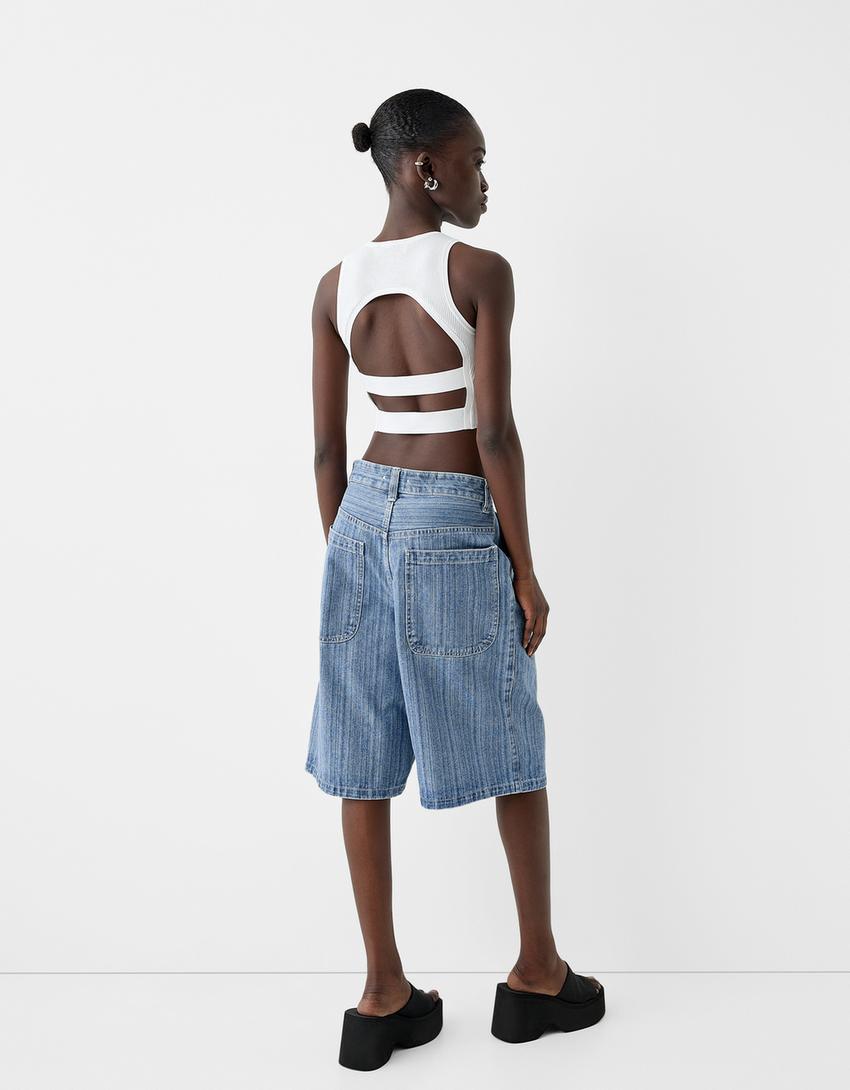 Denim skater bermuda şort-Açık mavi-1