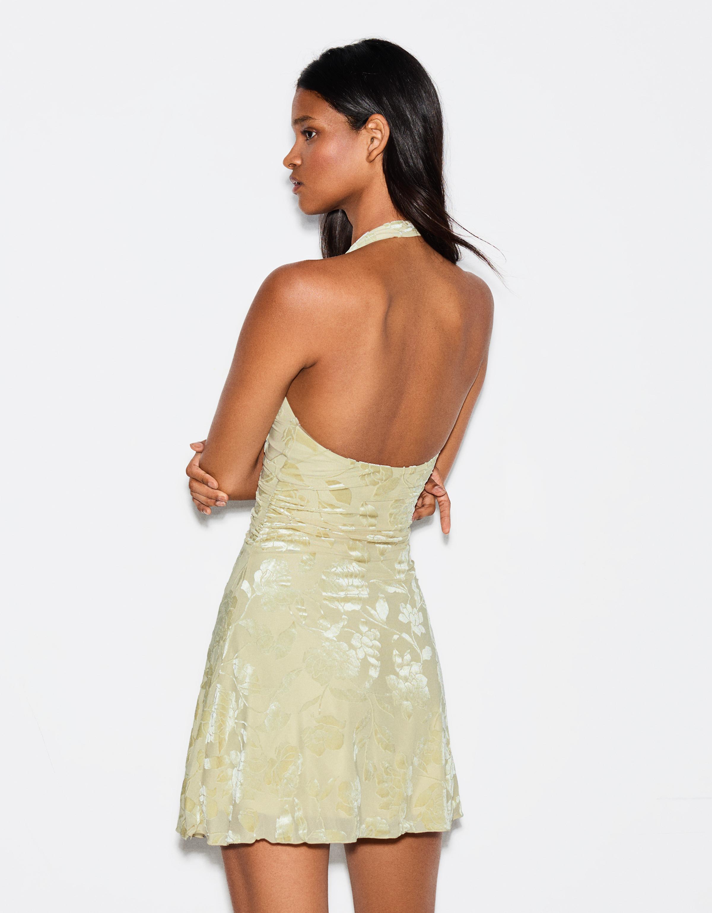 Mini halter dress in flocked tulle — Green