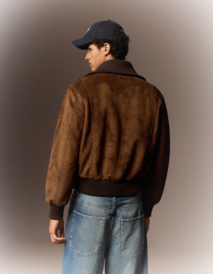Jaqueta faux suede retrô-Marrom