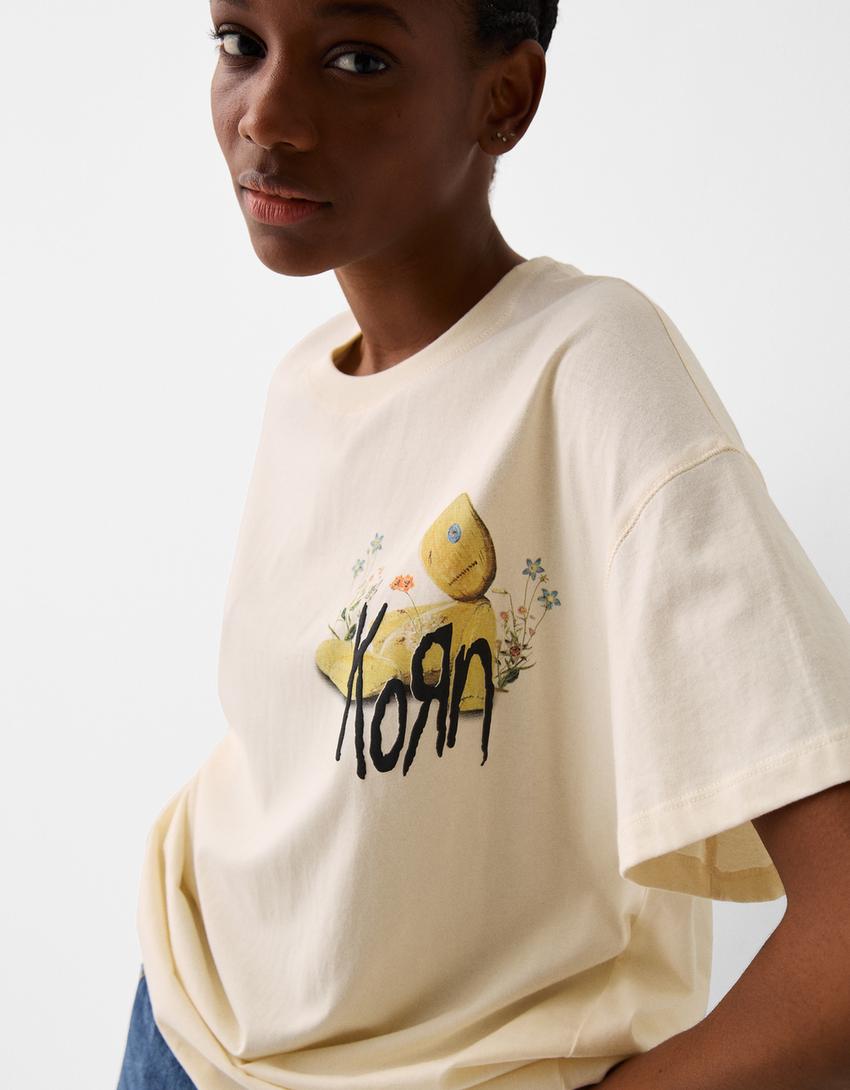 تيشرت بطبعة كورن وأكمام قصيرة-كريمي-2