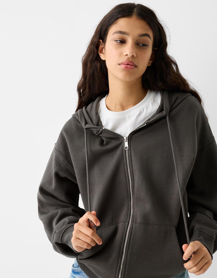 Oversize zip-up hoodie-Dark grey-2
