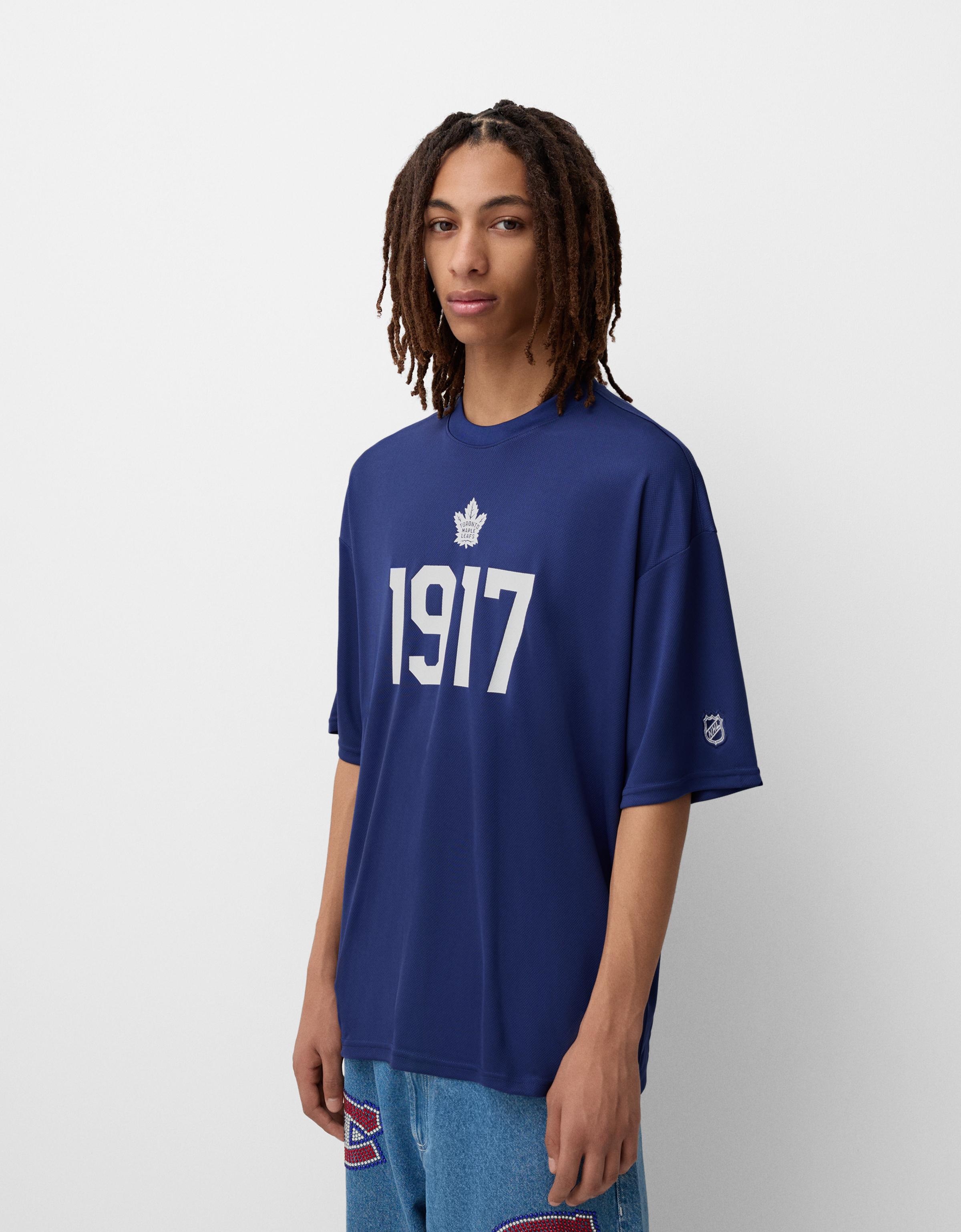 Bershka T-Shirt Nhl Aus Mesh Mit Kurzen Ärmeln Herren M Blau