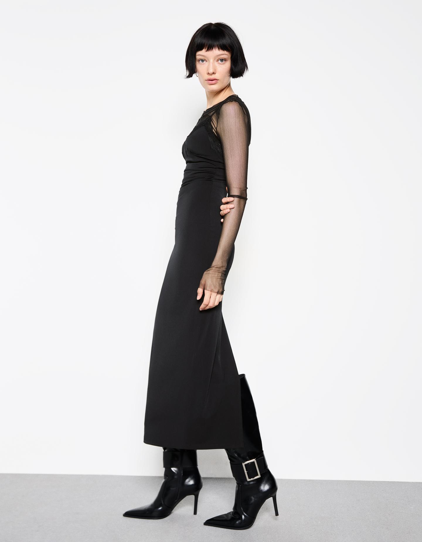 Bershka luźna sukienka midi z koronką blonda czarny