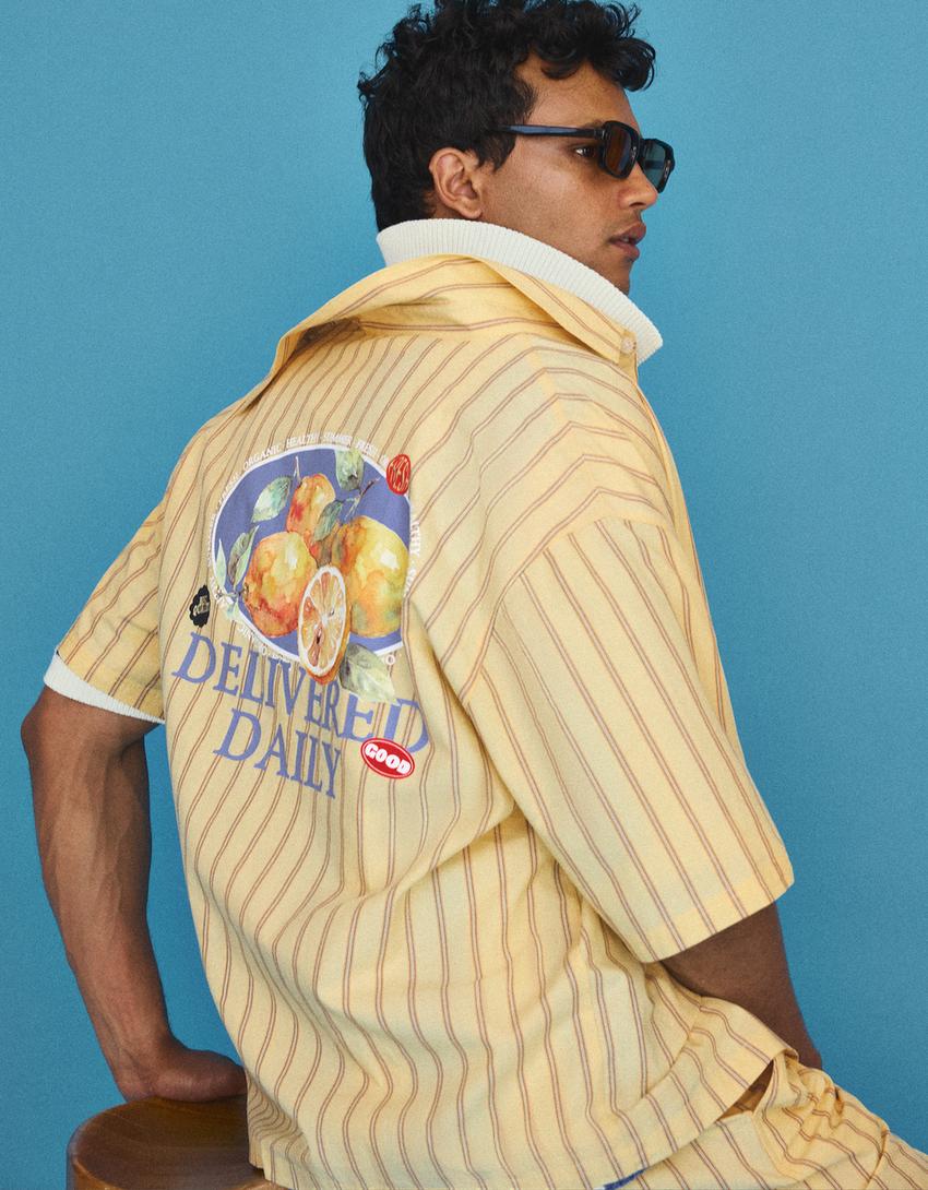 Printed short sleeve boxy fit shirt-Yellow