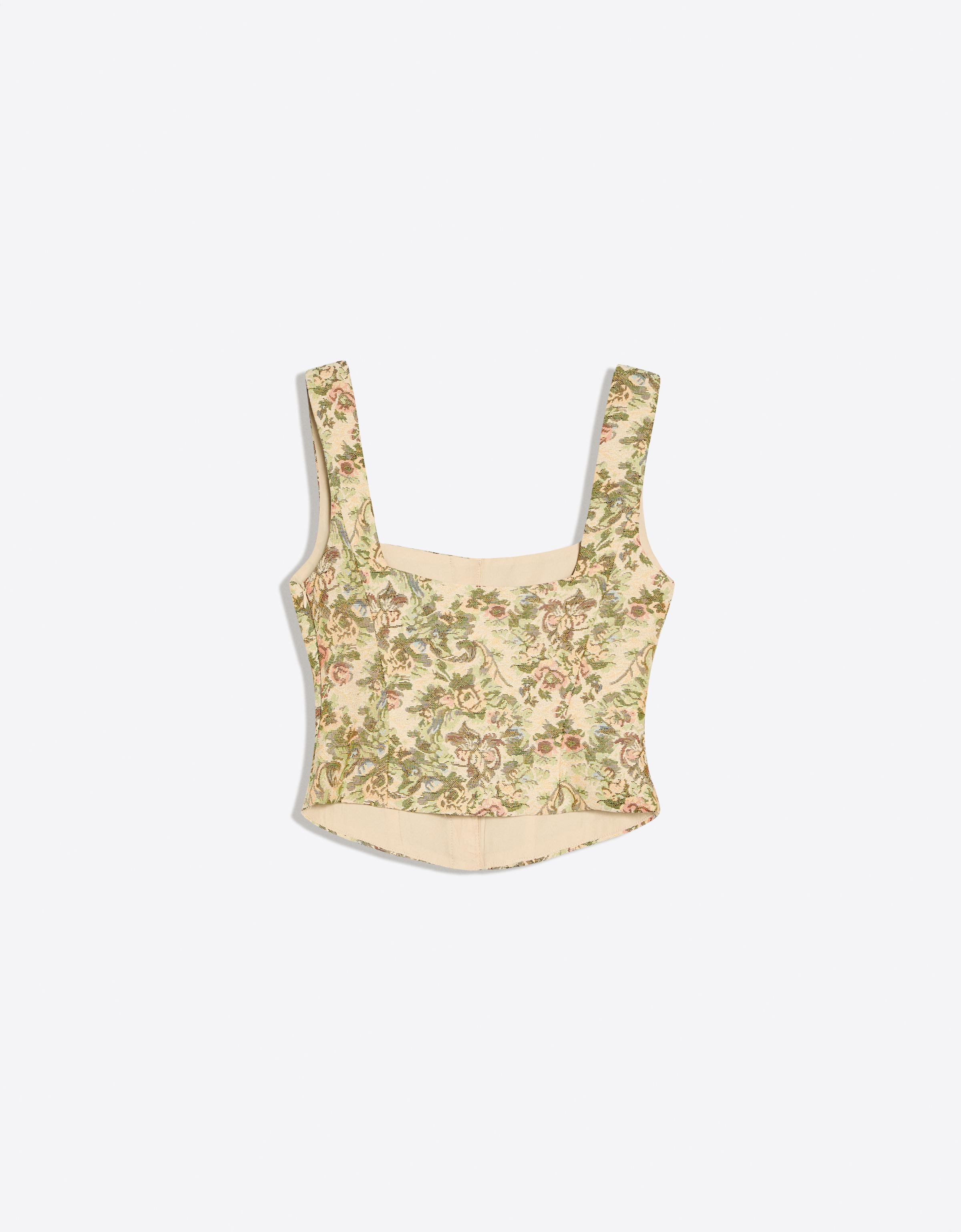 Strappy jacquard corset top — Green