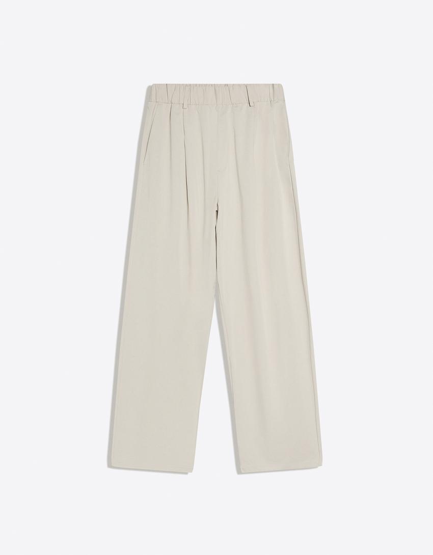 Pantalon super baggy fit à pinces fluide-Pierre