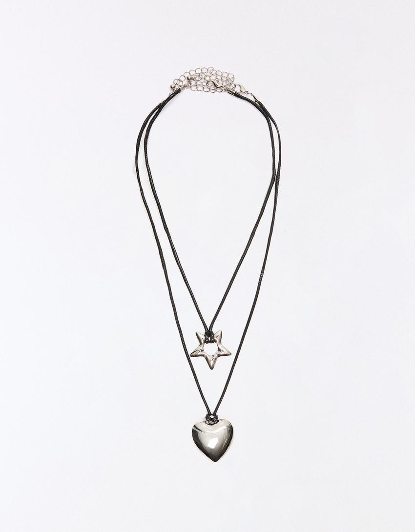 Cord pendant necklace pack-Silver