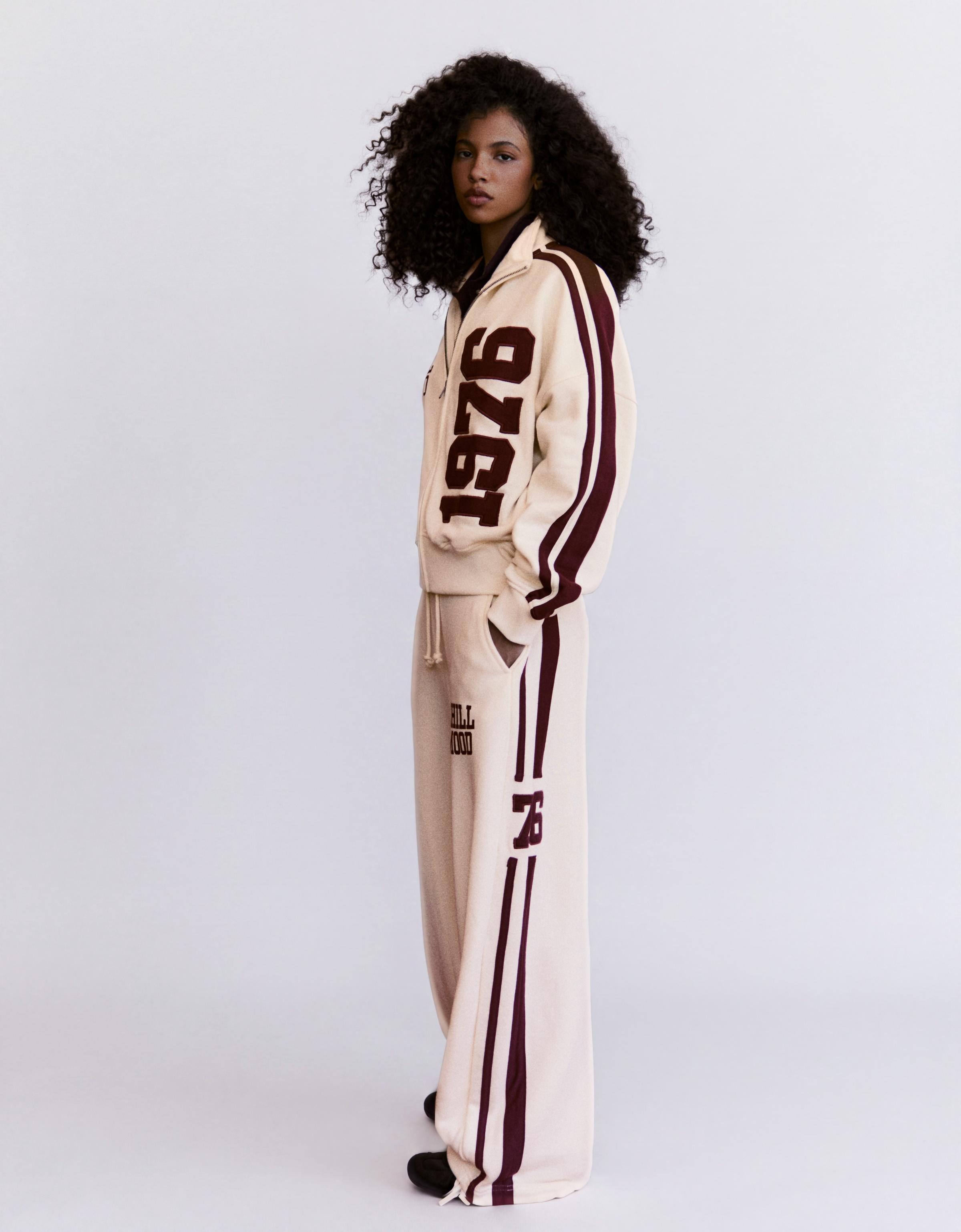Plush zip-up sweatshirt with patch — Cream