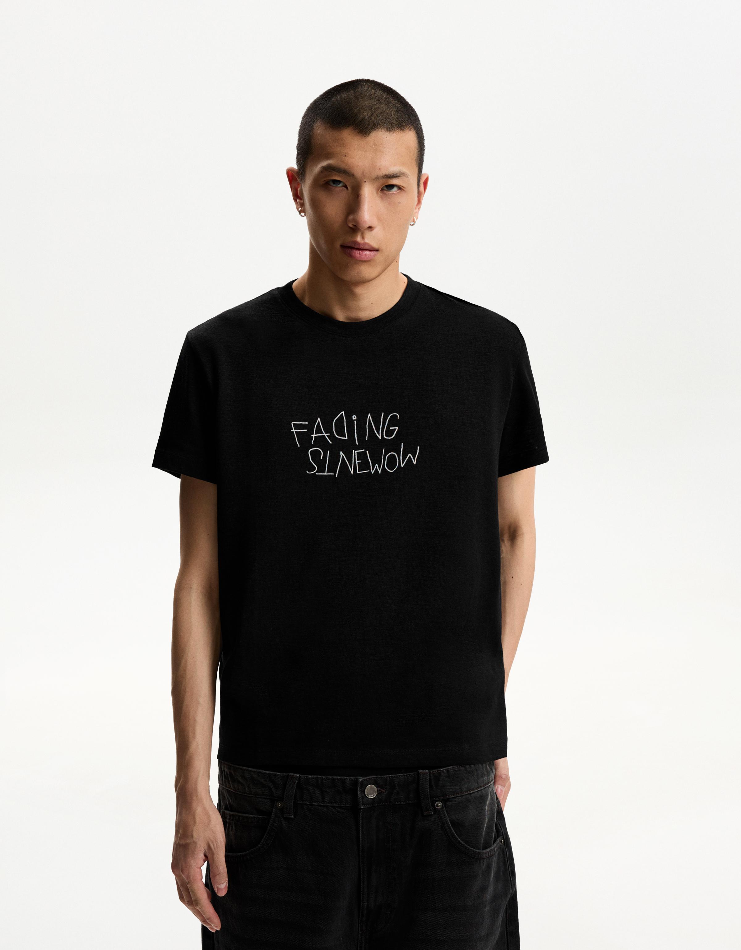 Bershka T-Shirt Mit Print Herren L Schwarz