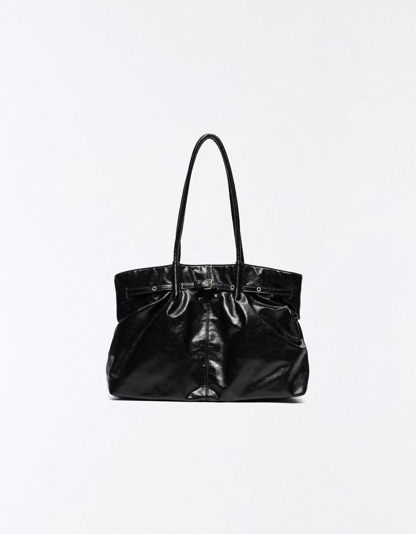 Borsa shopper con cintura-Nero