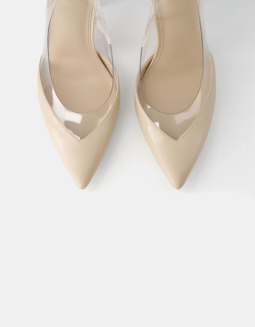 حذاء فينيل بكعبية مكشوفة وبكعب وشريط كاحل-بيج فاتح-5