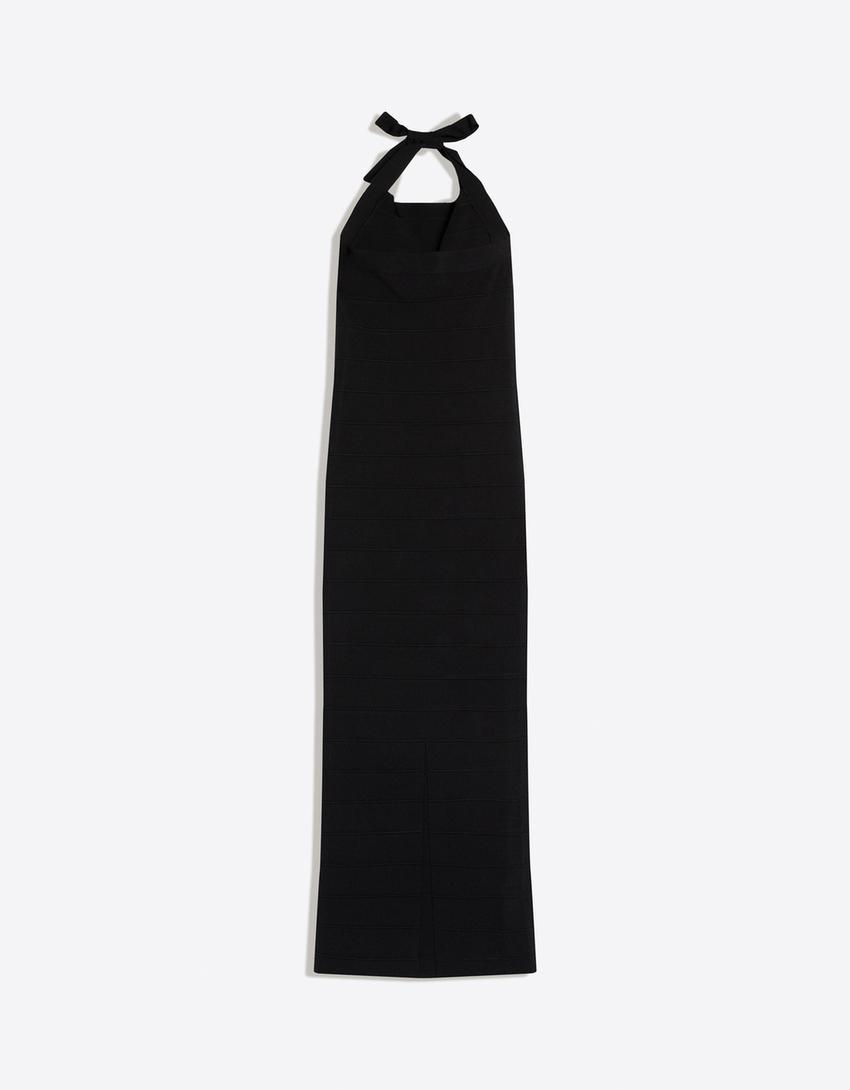 فستان ميدي بياقة هالتر-أسود