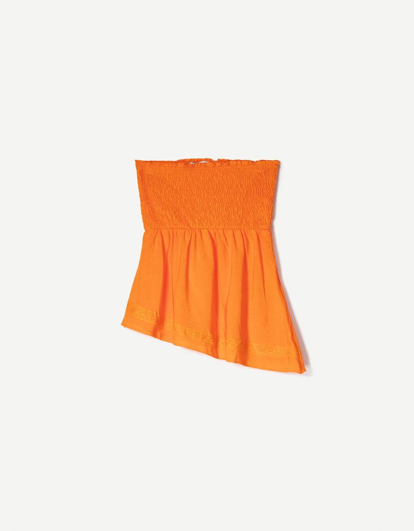 Textured bandeau T-shirt-Orange-3