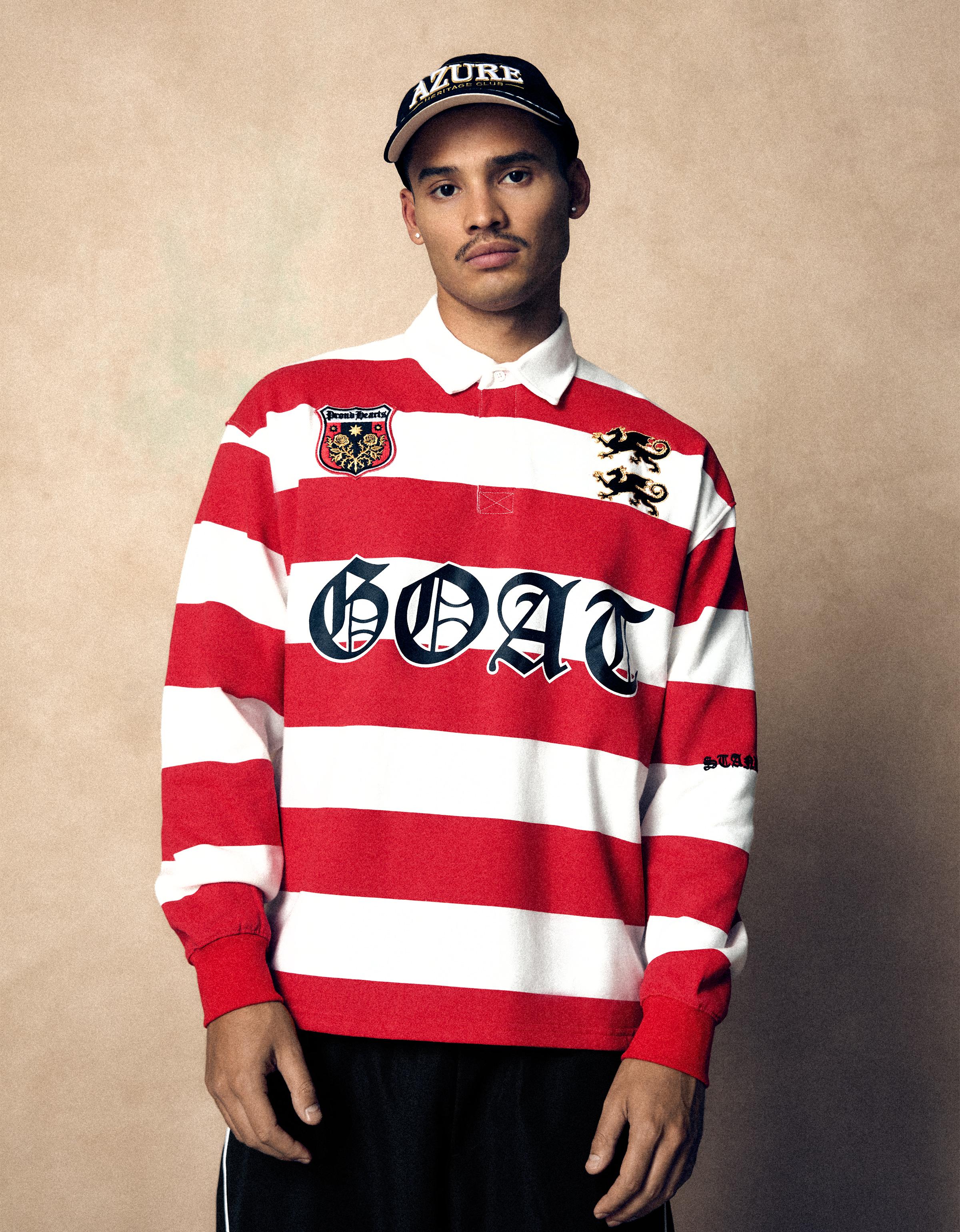 Striped print long sleeve polo shirt — Red