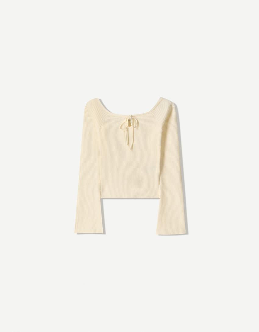Sweater with tie detail-Cream