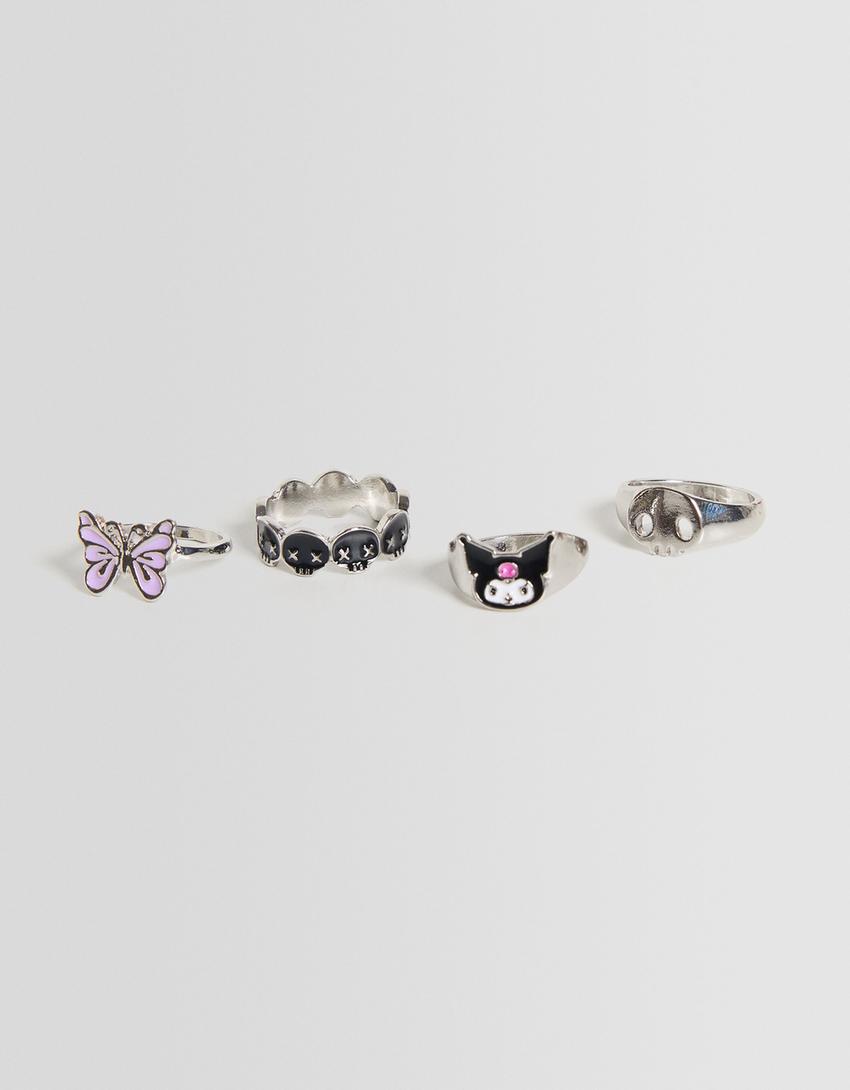 4-pack of Kuromi rings-Silver