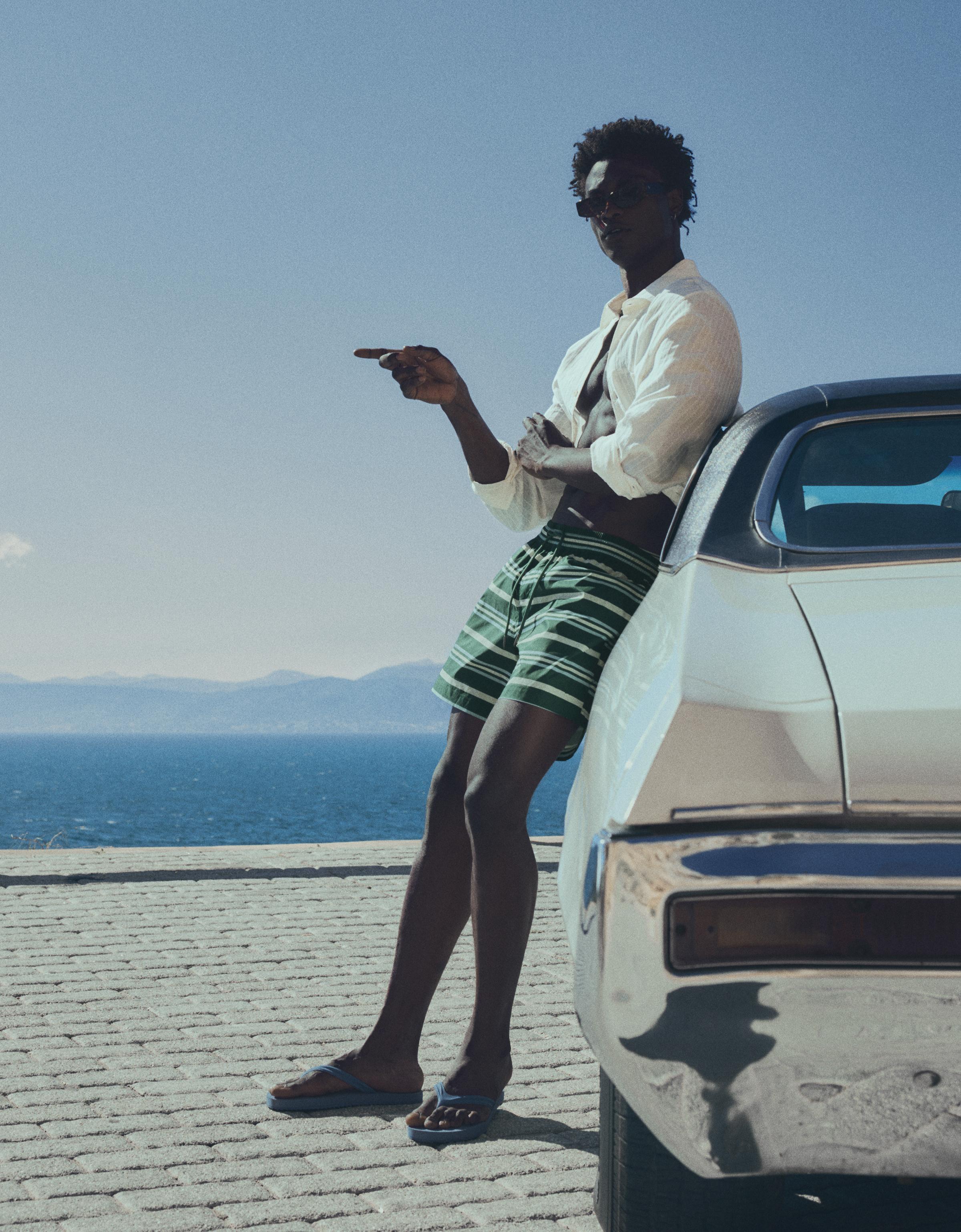 Boxy striped swim shorts — Green