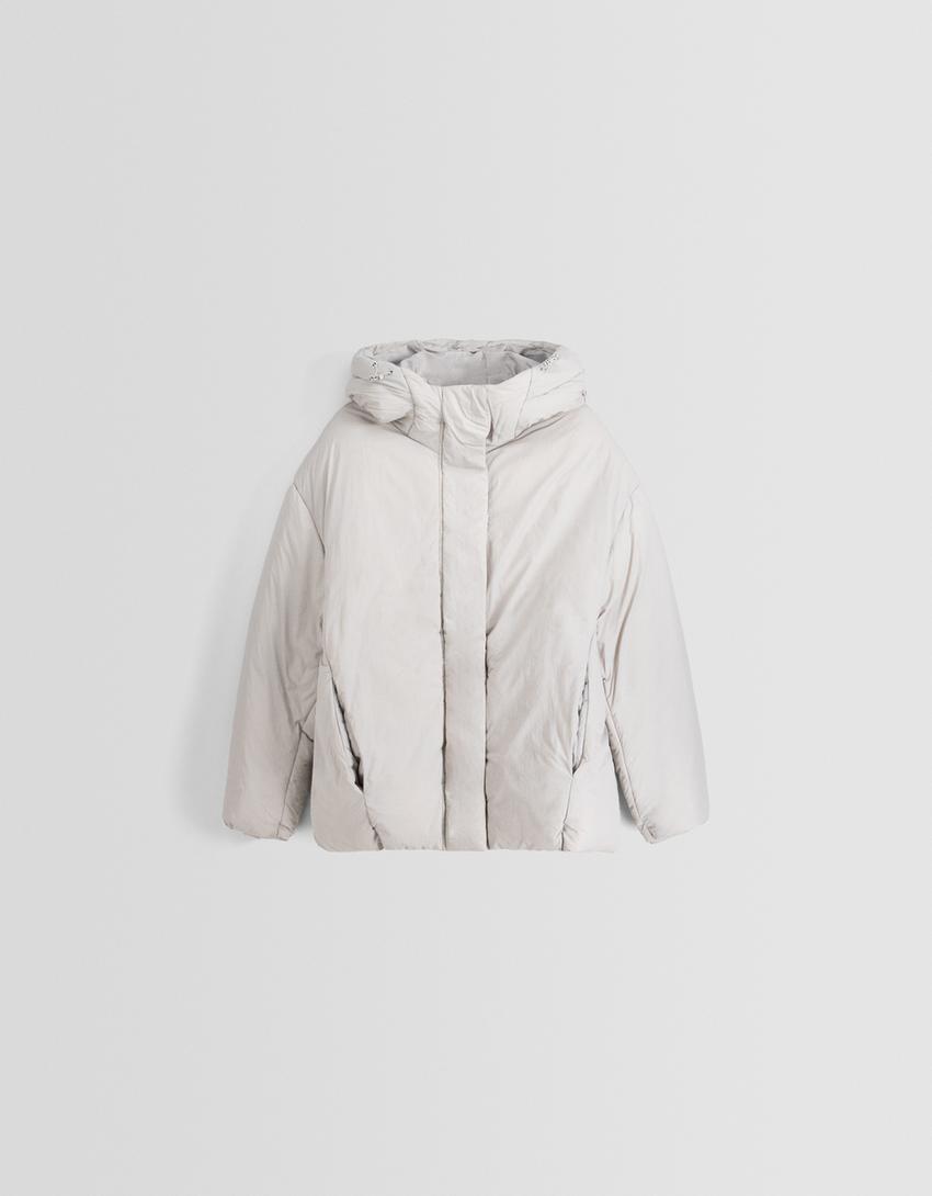 Nylon quilted jacket with hood-Grey