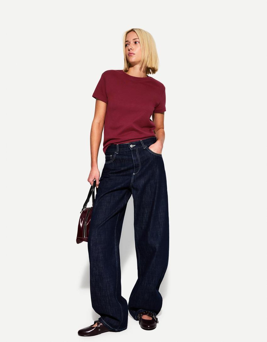 T-shirt à manches courtes heavy cotton-Bordeaux